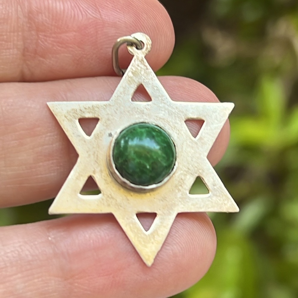 Vintage Silver Star of David with Malachite Pendant